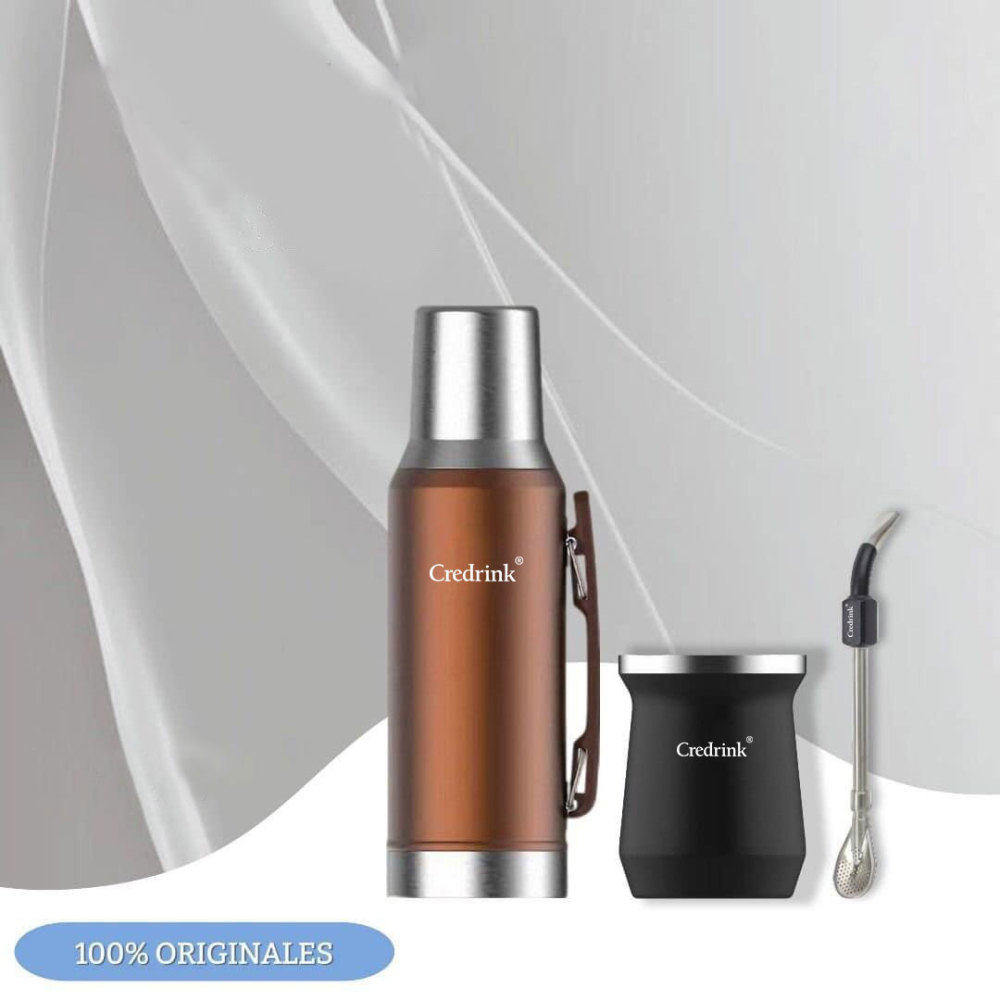 Credrink Complete Yerba Mate Set - 1000ml mate thermos&8oz Modern Mate Gourd cup with Bombilla and Cleaning Brush Included - All Premium Quality 304 18/8 Stainless Steel