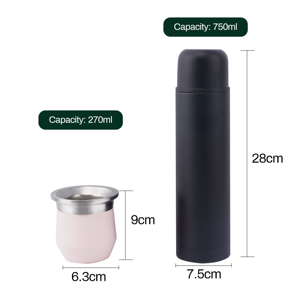 Ensemble complet de maté Credrink - Thermos normal de 750 ml et nouvelle tasse à maté moderne de 270 ml Bombilla et brosse de nettoyage incluses - Tout en acier inoxydable 304 18/8 de qualité supérieure