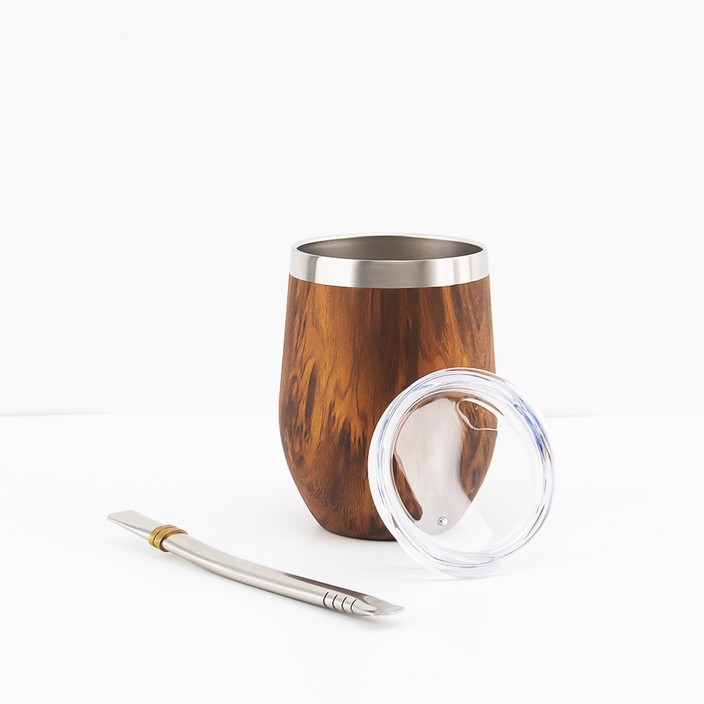 Credrink Complete wooden design Yerba Mate Set - Modern Mate Gourd Thermos Bombilla and Cleaning Brush Included - All Premium Quality 304 18/8 Stainless Steel
