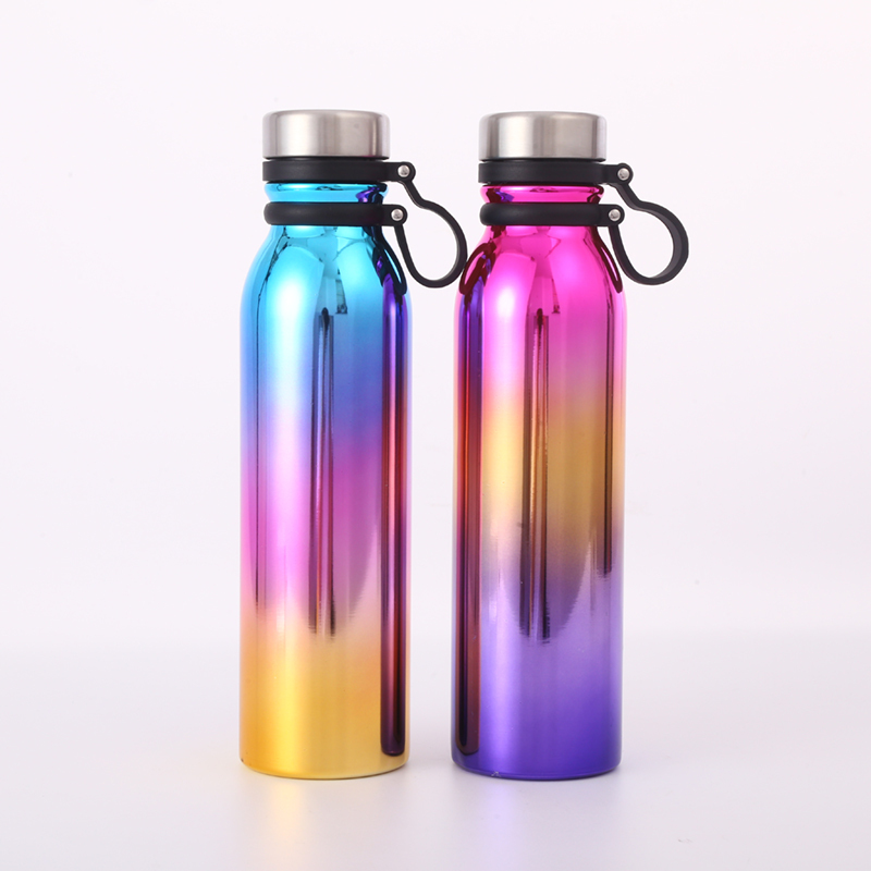 Custom Logo 600ml 700ml Stainless Steel Double Wall Vacuum Insulated Travel Sport Water Bottle With Silicone Handle