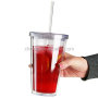 16OZ Double Wall Plastic Cups - BPA Free Clear Plastic Tumblers with Lid and Straw