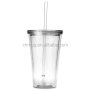 16OZ Double Wall Plastic Cups - BPA Free Clear Plastic Tumblers with Lid and Straw