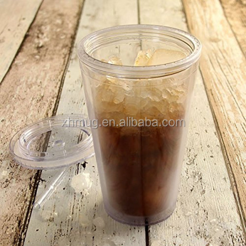 16OZ Double Wall Plastic Cups - BPA Free Clear Plastic Tumblers with Lid and Straw