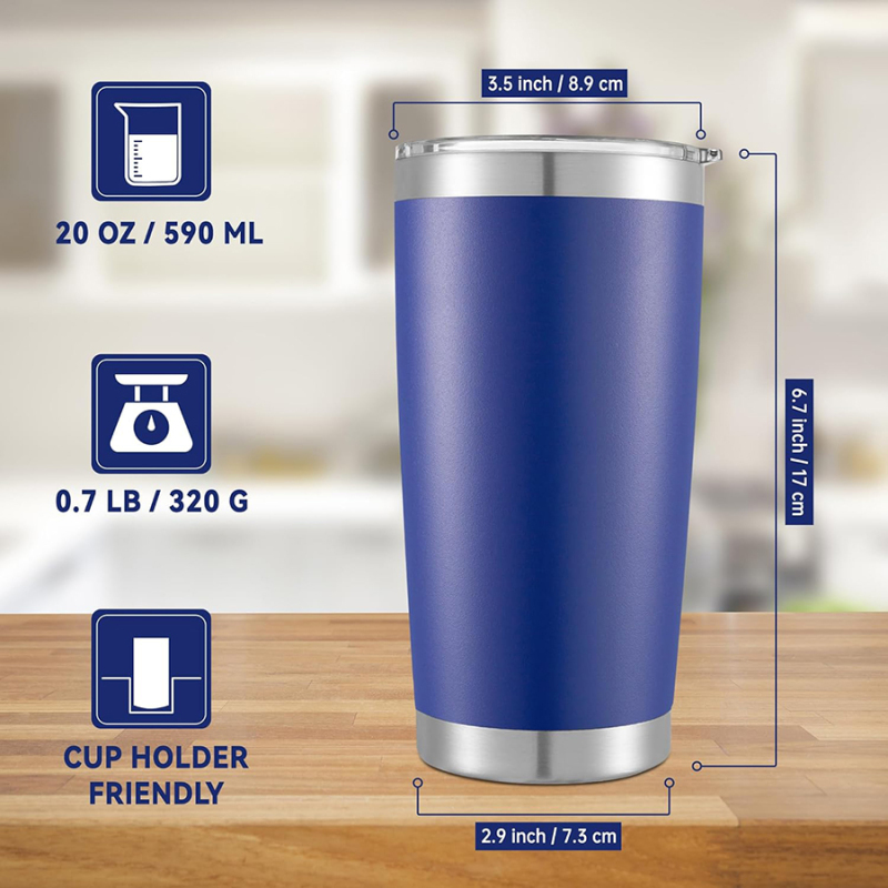 Wholesale Blue 20OZ Travel Coffee Mugs Double Wall Stainless Steel Water Bottle Vacuum Insulated Travel Coffee Tumbler with Lid