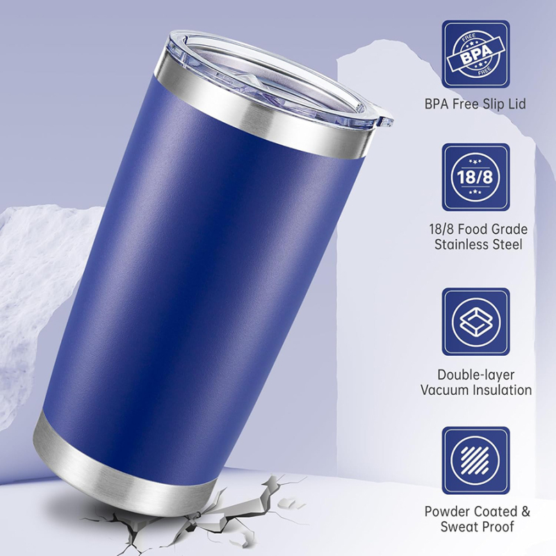 Wholesale Blue 20OZ Travel Coffee Mugs Double Wall Stainless Steel Water Bottle Vacuum Insulated Travel Coffee Tumbler with Lid