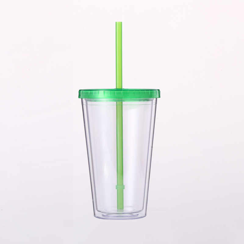 Wholesale  Double Wall Plastic Cups with Straw and Lids