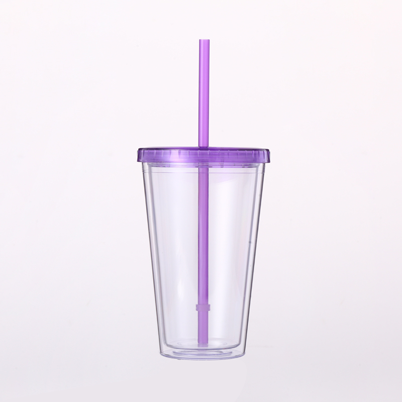 Wholesale  Double Wall Plastic Cups with Straw and Lids