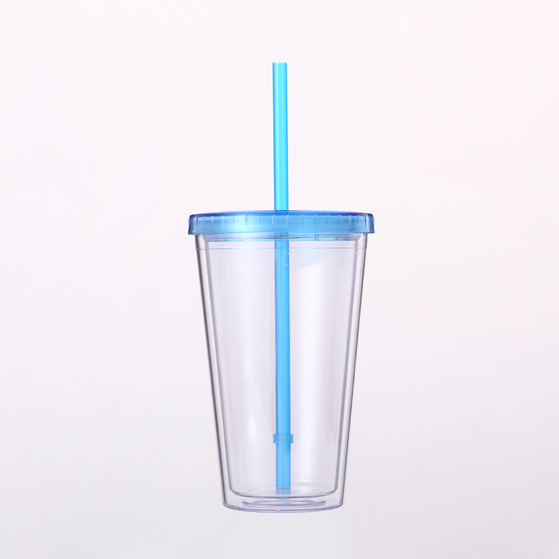 Wholesale  Double Wall Plastic Cups with Straw and Lids