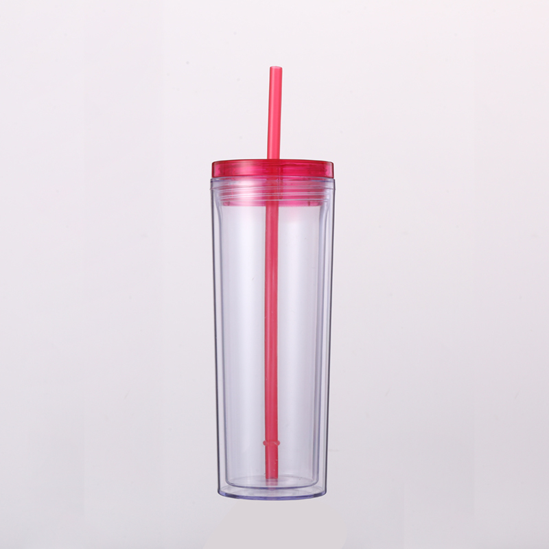 18oz Wholesale Double Wall Plastic Tumbler With Lid and Straw Clear