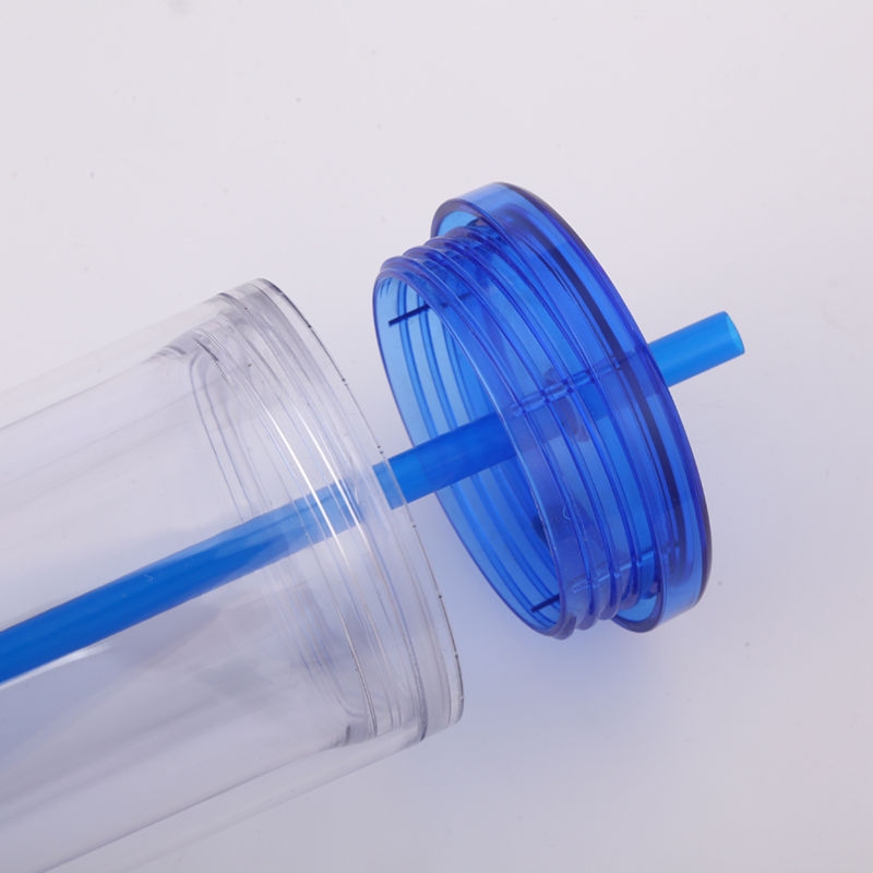18oz Wholesale Double Wall Plastic Tumbler With Lid and Straw Clear