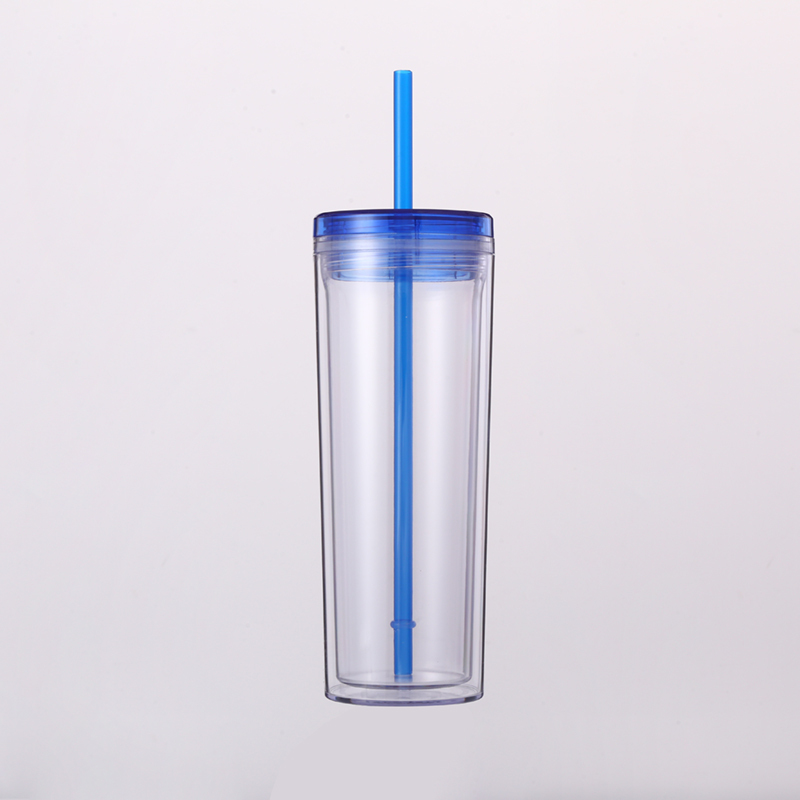 18oz Wholesale Double Wall Plastic Tumbler With Lid and Straw Clear