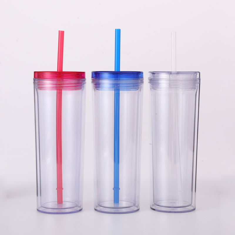 18oz Wholesale Double Wall Plastic Tumbler With Lid and Straw Clear