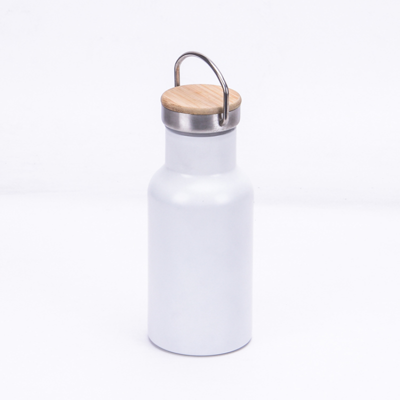 Minimalist Sport Gym 350ml Double Wall  Stainless Steel Vacuum Insulated Water Bottle with Bamboo Lid and Handle