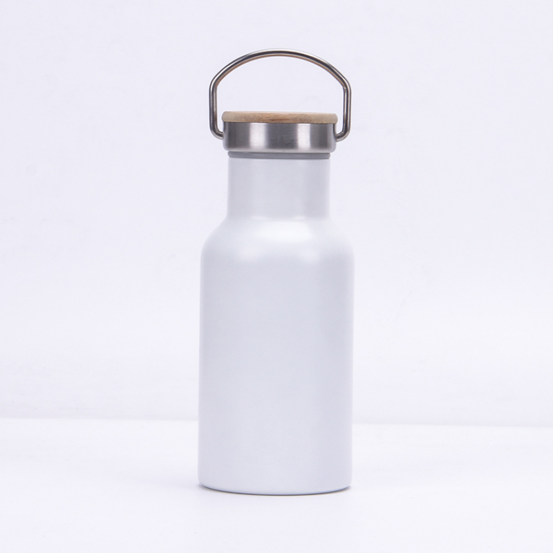 Minimalist Sport Gym 350ml Double Wall  Stainless Steel Vacuum Insulated Water Bottle with Bamboo Lid and Handle