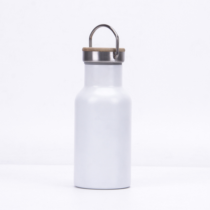 Minimalist Sport Gym 350ml Double Wall  Stainless Steel Vacuum Insulated Water Bottle with Bamboo Lid and Handle