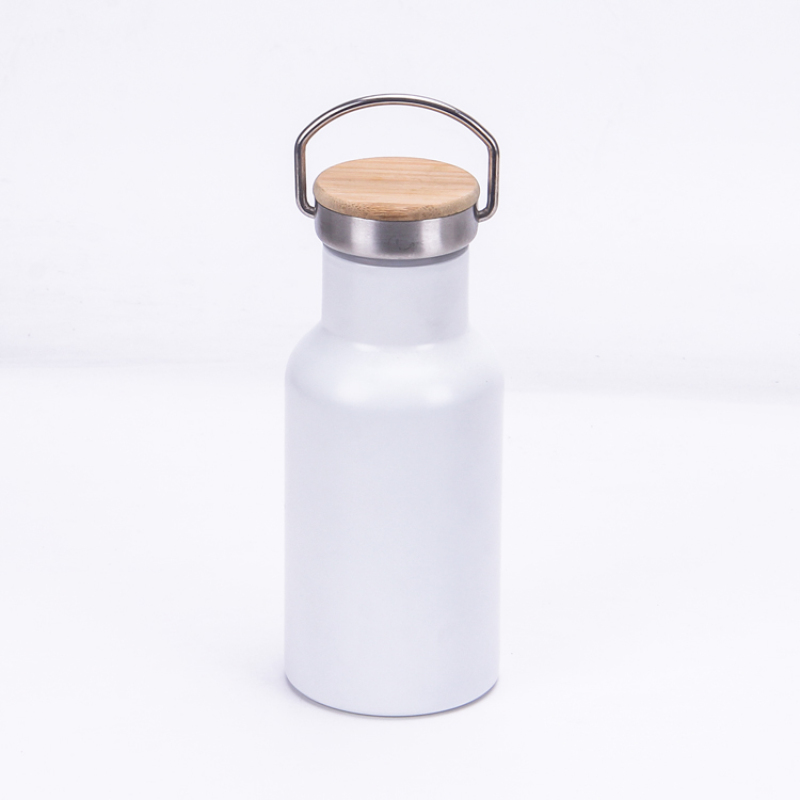 Minimalist Sport Gym 350ml Double Wall  Stainless Steel Vacuum Insulated Water Bottle with Bamboo Lid and Handle