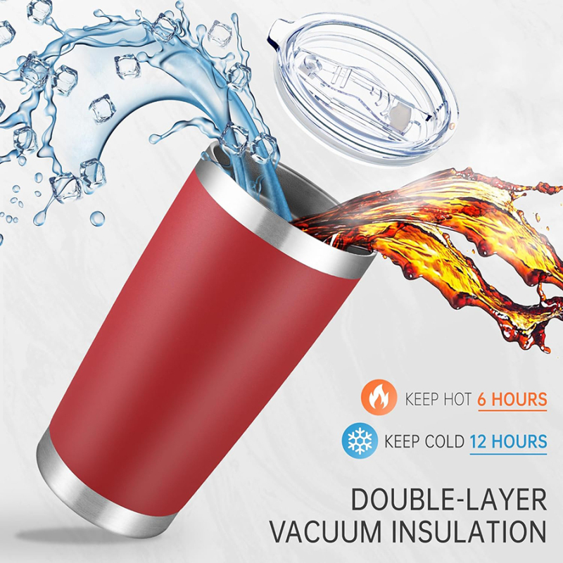 Red 20OZ Stainless Steel Tumbler Double Wall Vacuum Insulated Water Bottle Powder Coated Painting Travel Cups for Outdoor