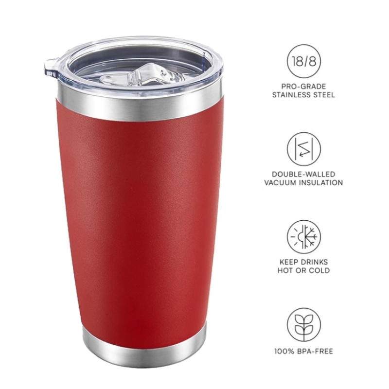 Red 20OZ Stainless Steel Tumbler Double Wall Vacuum Insulated Water Bottle Powder Coated Painting Travel Cups for Outdoor