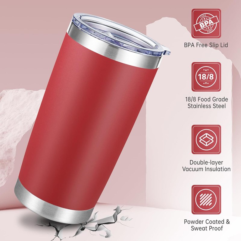 Red 20OZ Stainless Steel Tumbler Double Wall Vacuum Insulated Water Bottle Powder Coated Painting Travel Cups for Outdoor