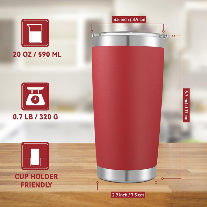 Red 20OZ Stainless Steel Tumbler Double Wall Vacuum Insulated Water Bottle Powder Coated Painting Travel Cups for Outdoor