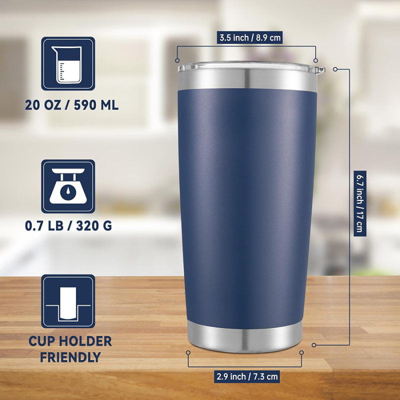 Hot sale Navy 20oz Travel Coffee Tumbler Stainless Steel Insulated Water Bottle Vacuum Insulated Cups with Eco Friendly Lid