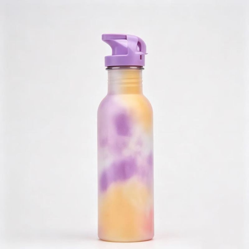 Cross Border Single Wall Stainless Steel Outdoor Sports Drink Cup with Portable Handstraw Tie Dye Design