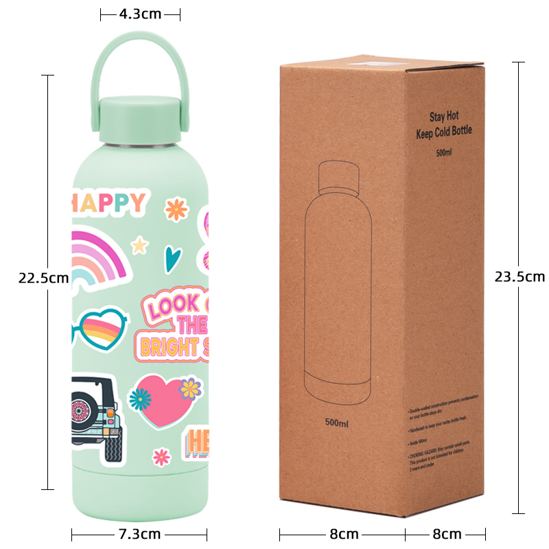 Stock Available 500ml Double-Walled Stainless Steel Insulated Outdoor Sport Water Bottle Portable Handle for Students Children
