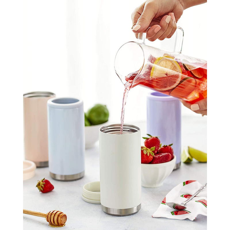 2025 Hot Sell Products 12oz Double Wall Stainless Steel Vacuum Insulated Skinny Tumbler Can Cooler Custom with Transparent Lid