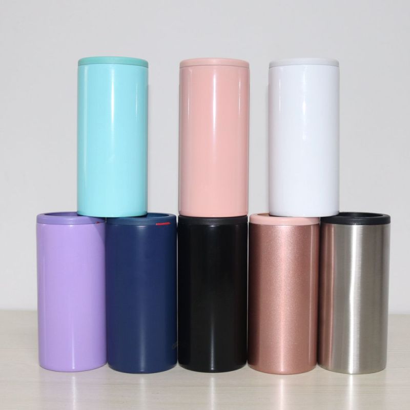 2025 Hot Sell Products 12oz Double Wall Stainless Steel Vacuum Insulated Skinny Tumbler Can Cooler Custom with Transparent Lid