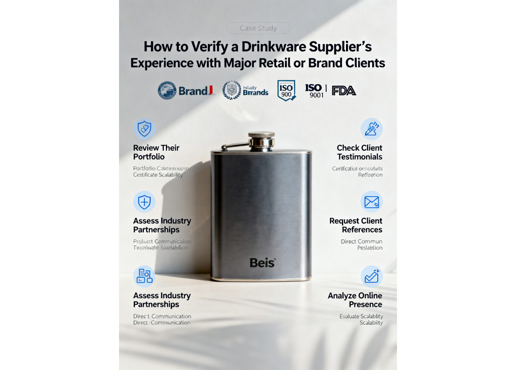 How do I verify if a drinkware supplier has experience with major retail or brand clients?