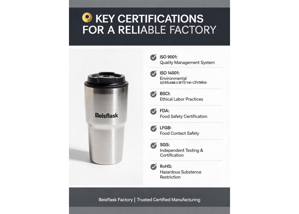 What are the key certifications that a reliable factory should have?