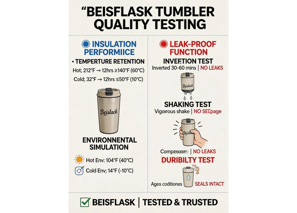 How do you test the insulation performance and leak-proof function of your tumblers?