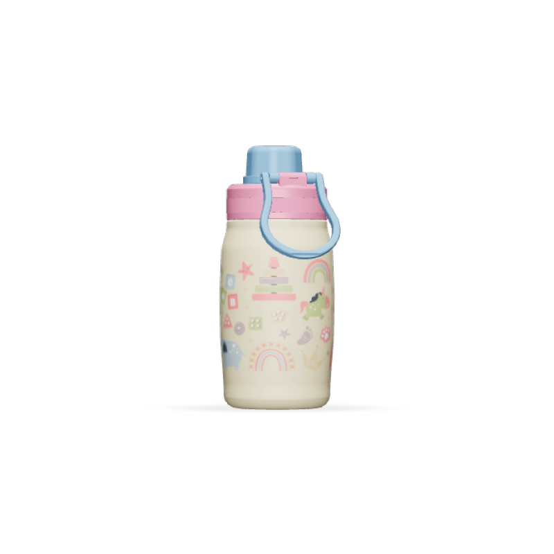 BEISHENG 350ML New Design Double Wall 304 Stainless Steel Bright Insulated Sport Bottle With Folding Handle