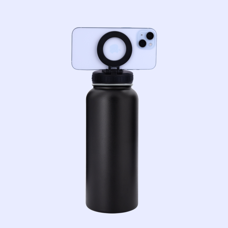 128oz Stainless Steel Double Wall Vacuum Outdoor Travel Mobile Phone Holder Insulated Cup Magnetic Lids Sports Water Bottle