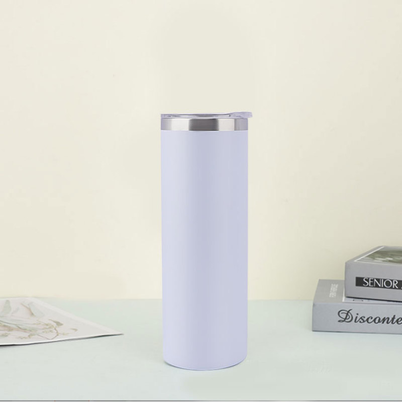 20oz Powder Coated Skinny Stainless Steel Insulated Thermal Straight Skinny Mug Tumbler With Leakproof Lid Blank Tumbler