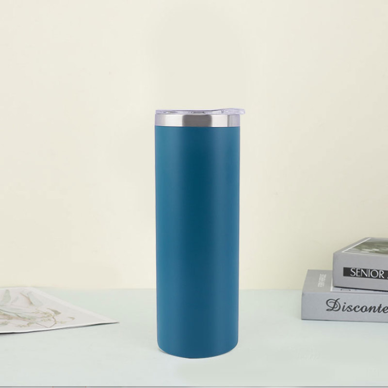 20oz Powder Coated Skinny Stainless Steel Insulated Thermal Straight Skinny Mug Tumbler With Leakproof Lid Blank Tumbler