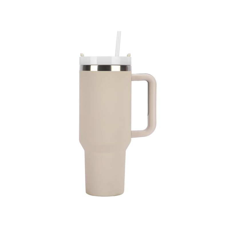 32Oz Customizable double wall insulated stainless steel white 40Oz car cup drum with anti overflow cover