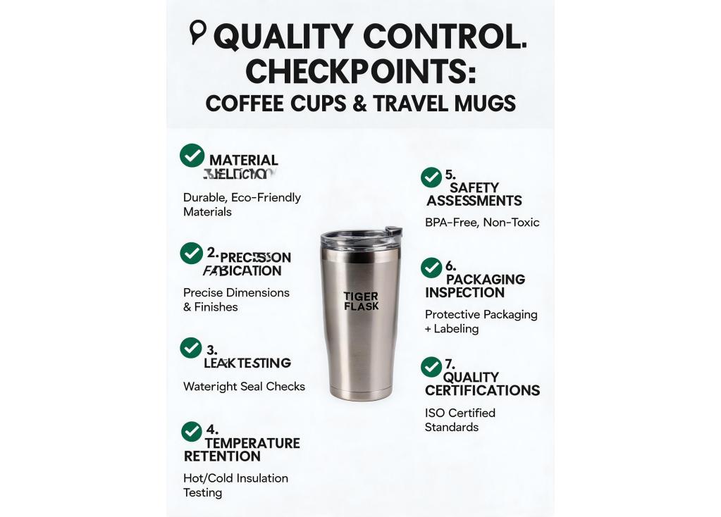 What quality control checkpoints are in place during the production of coffee cups and travel mugs?