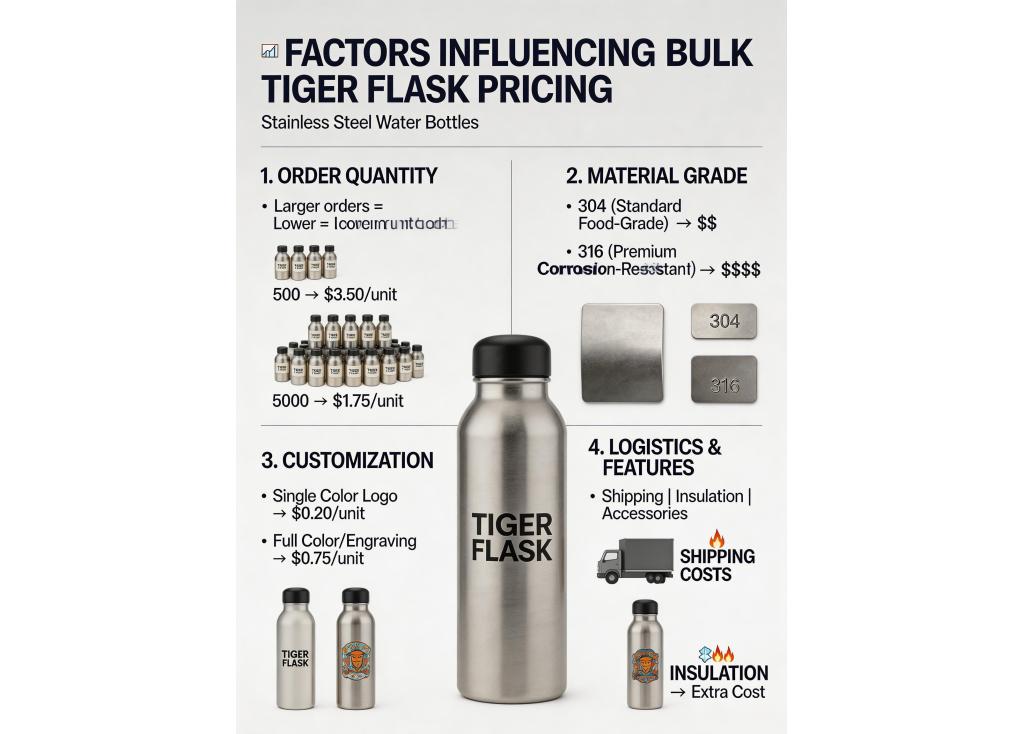 What factors influence the unit price for bulk orders of stainless steel water bottles?