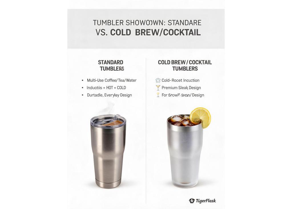 What is the market difference between a standard tumbler and a 'cold brew' or 'cocktail' focused tumbler?