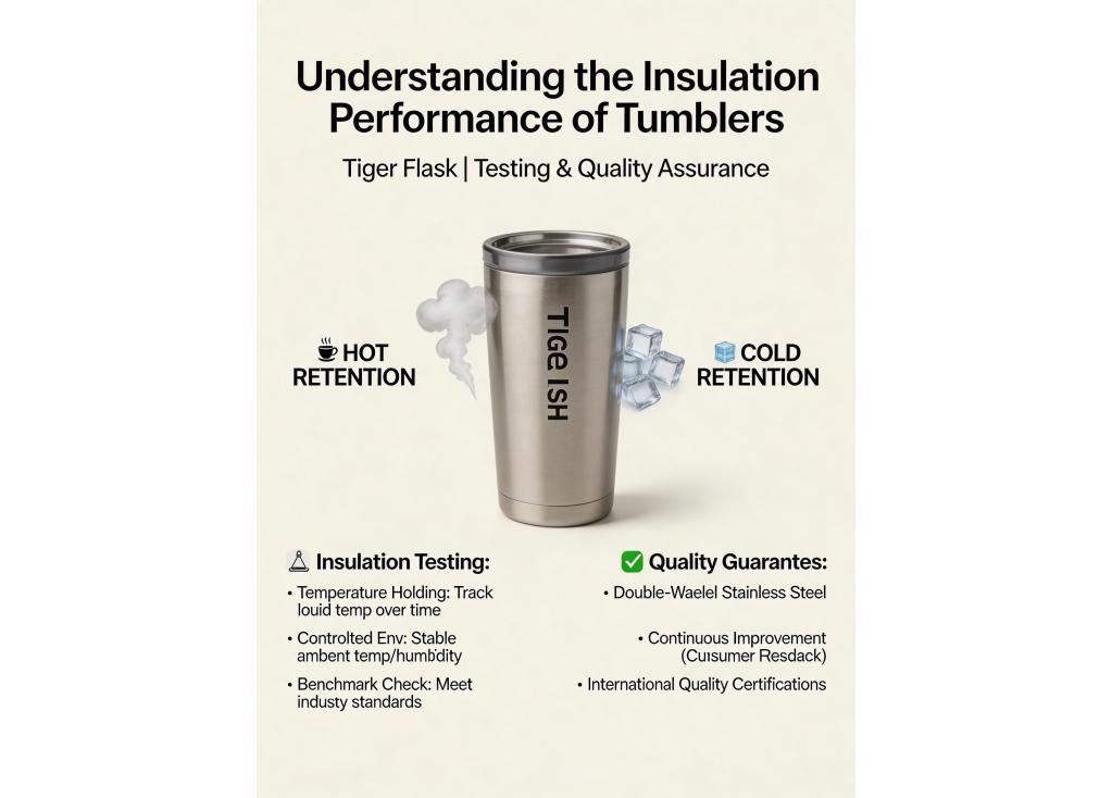 How is the insulation performance (hot/cold retention time) of tumblers tested and guaranteed?