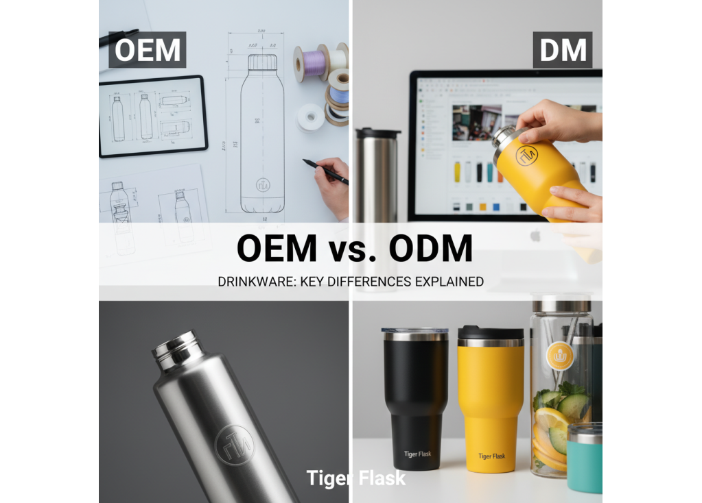What are the key differences between OEM and ODM services for drinkware products?