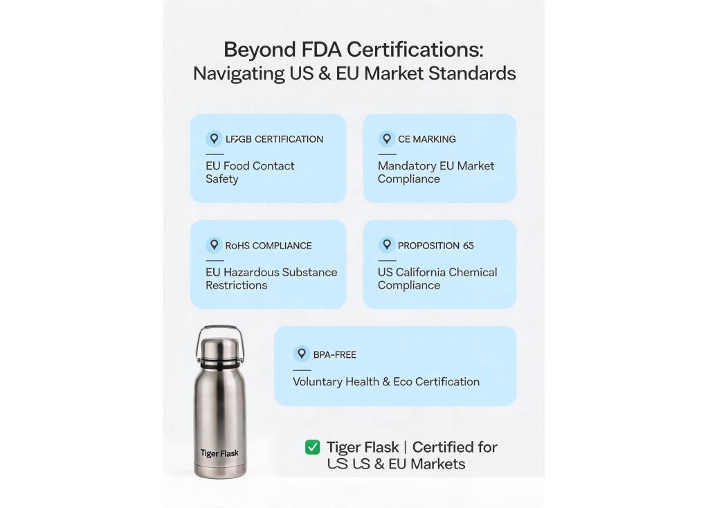 Are there certifications beyond FDA for products intended for the US or EU markets (e.g., LFGB, CE)?