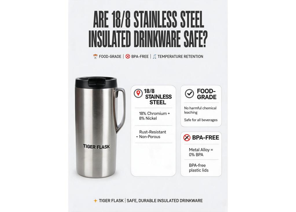 Are the materials used in insulated drinkware (like 18/8 stainless steel) food-grade and BPA-free?