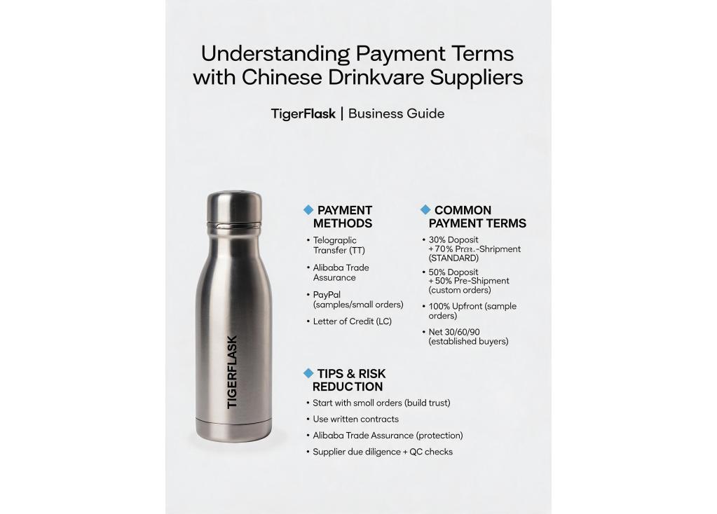 What are the common payment terms when working with a Chinese drinkware supplier?