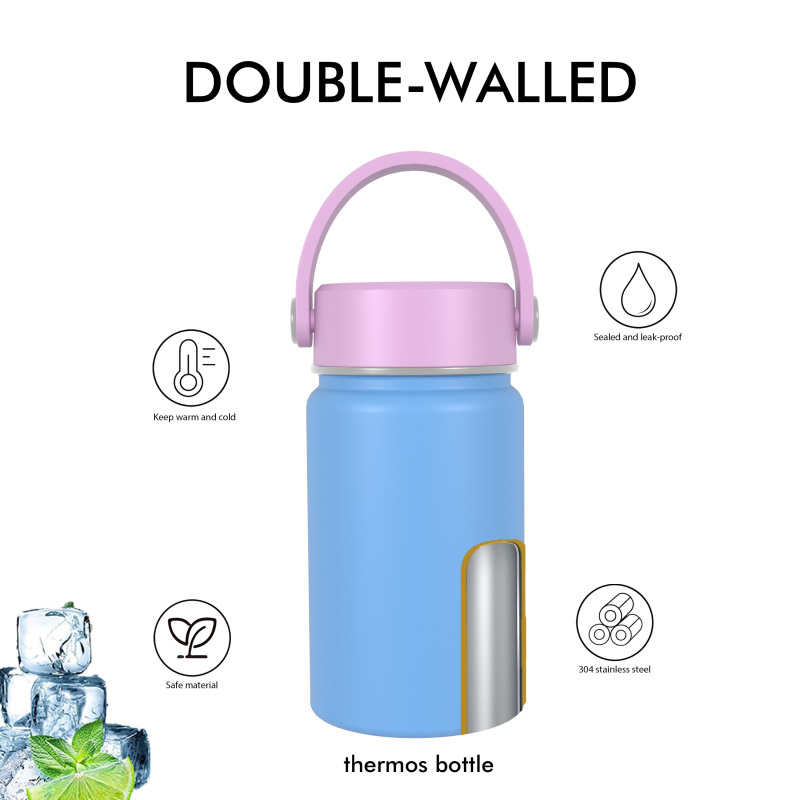 340ml/10OZ double wall insulated wide mouth bottle with portable handie lid B001