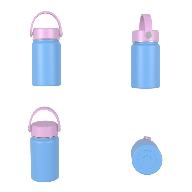 340ml/10OZ double wall insulated wide mouth bottle with portable handie lid B001