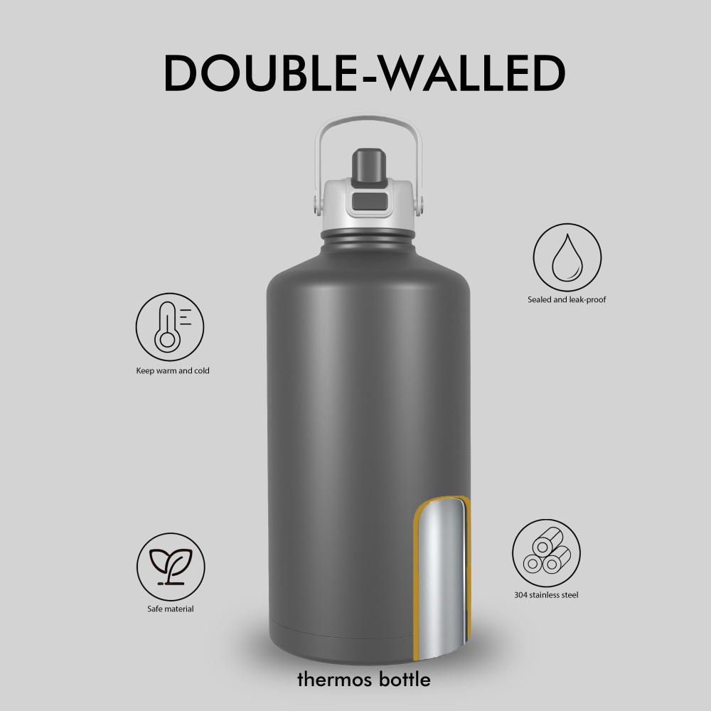 3800ml/128OZ double wall insulated wide mouth bottle with dual-function lid B011