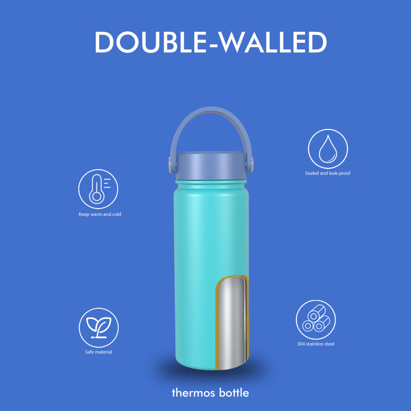 Бутылка 520 мл/18 унций с двойными стенками и широким горлом, с двухфункциональной крышкой B004