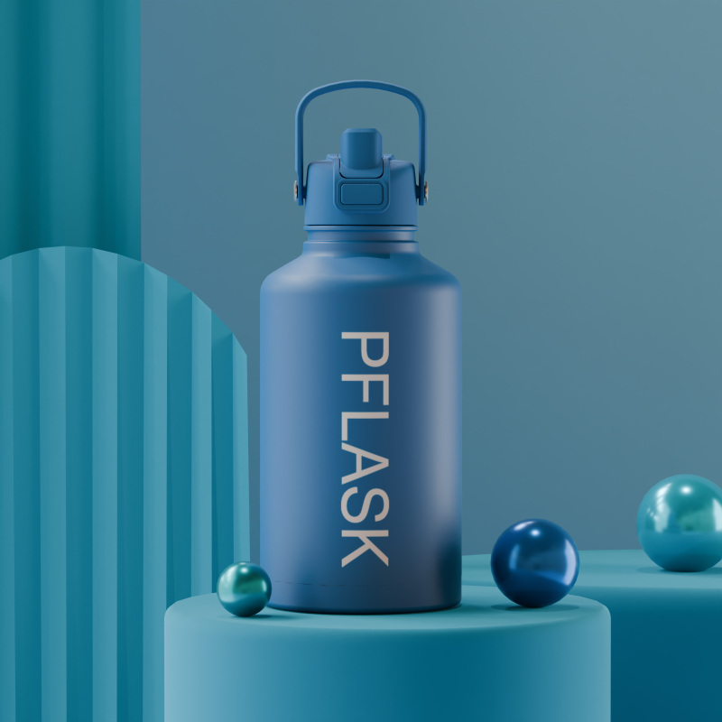 1900 ml/64 oz doppelwandige, isolierte Weithalsflasche mit Strohhalmdeckel B009